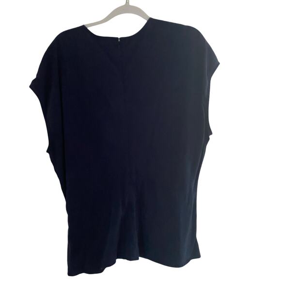 Everlane The Drape Dark Blue Blouse Lyocell Tencel Short Sleeves Womens Size 12 - Picture 2 of 10